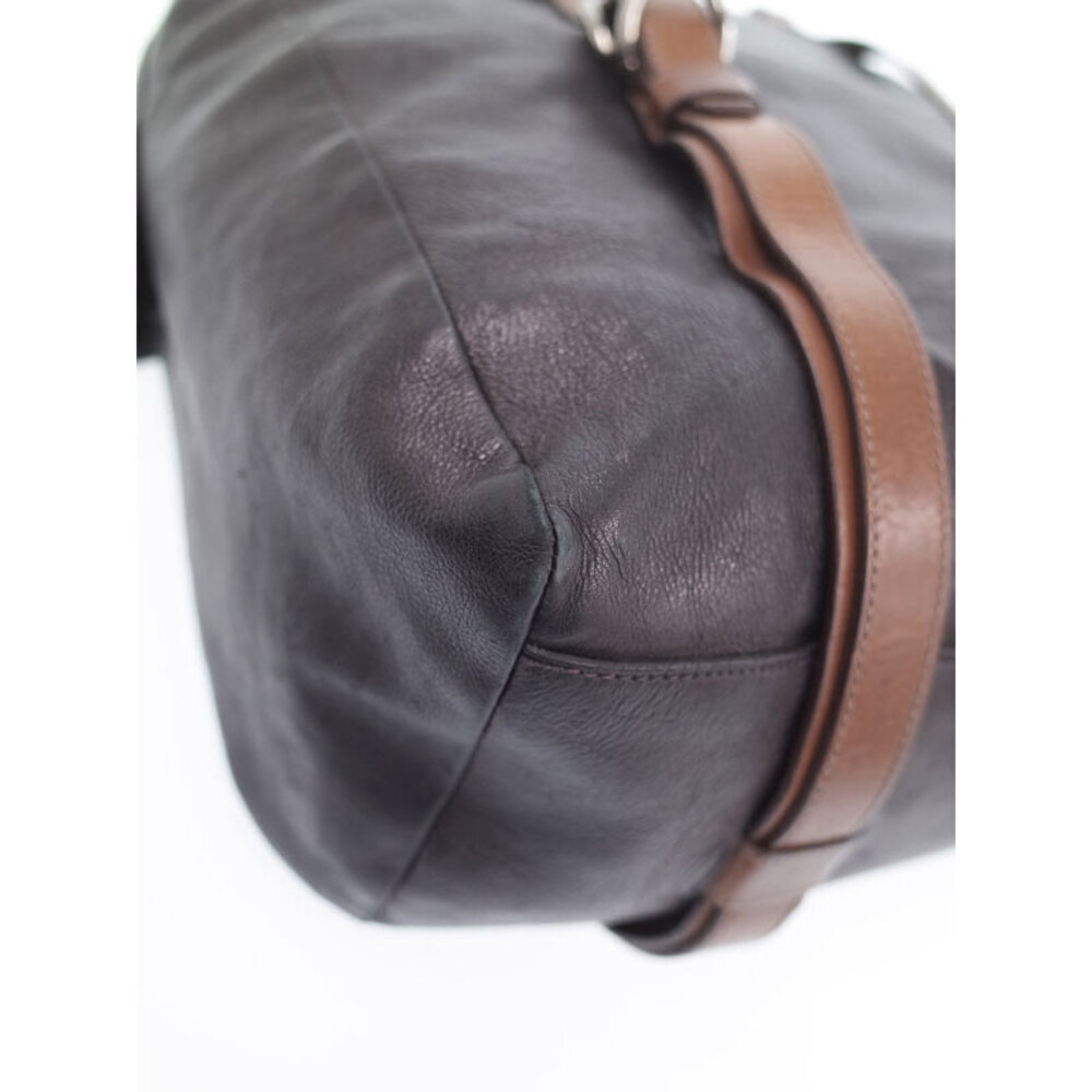 Prada Weekender Glace Leather Shoulder Brown Black Bag Calf - Picture 6 of 9